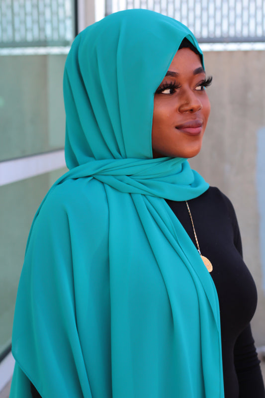 Turquoise Blue Luxury Chiffon Hijab